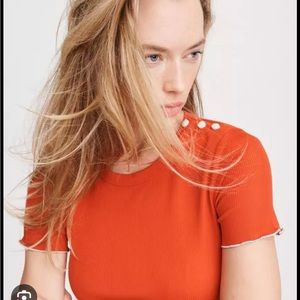 Rag & Bone Red Ribbed Lettuce Edge Sonny Tee